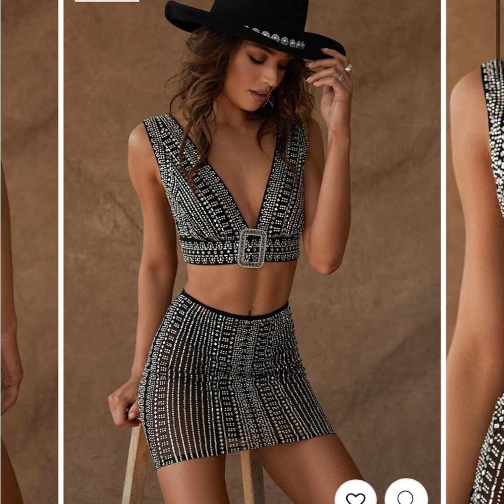 12th Tribe VIOLET BLACK RHINESTONE CROP TOP and MINI SKIRT - COACHELLA